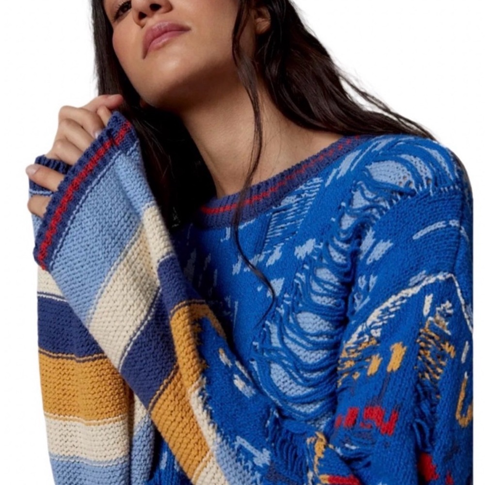 Urban Outfitters x BDG Marlon Spliced Pullover Fringe Sweater size Large